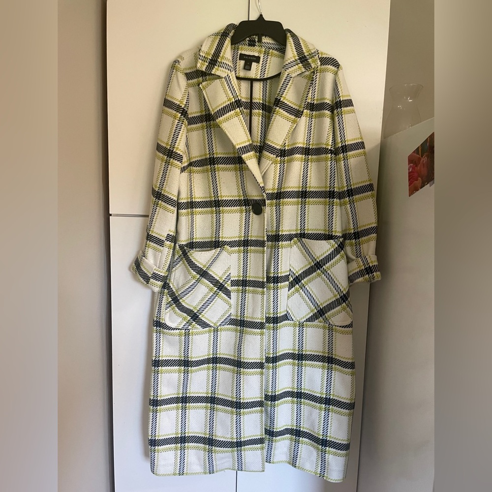 Halogen Full Length Pea Coat - Plaid Long Line Duster- women’s 1XL -